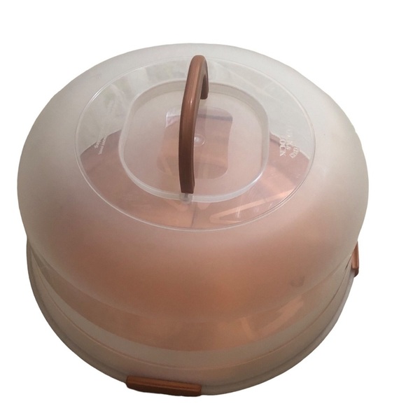 Lock & Lock Portable Round 10.6 QT Cake Cupcake Carrier Dk Orange Travel HLS110 - Picture 1 of 8